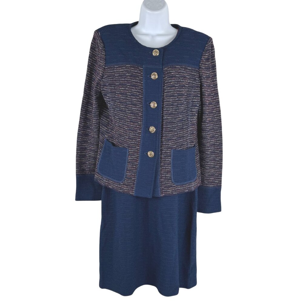St. John Jacket And Dress Set Size 10 Santana‎ Knit Wool Blend CJ-2260